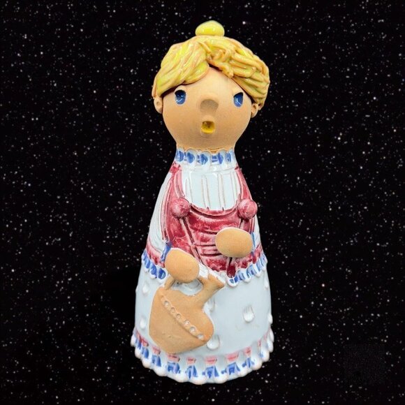 Austrian Folk Art Pottery Woman Bell Hand Painted Marked Pottery 6"Tall 2.5"W - Picture 1 of 11
